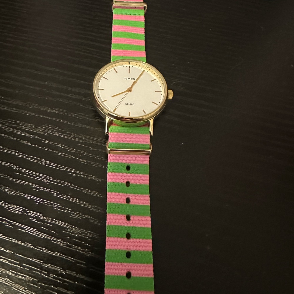 Timex Watch with Pink and Green Striped Band